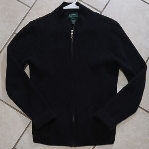 RALPH LAUREN Womens Size S Black Ribbed Zipper Sweater